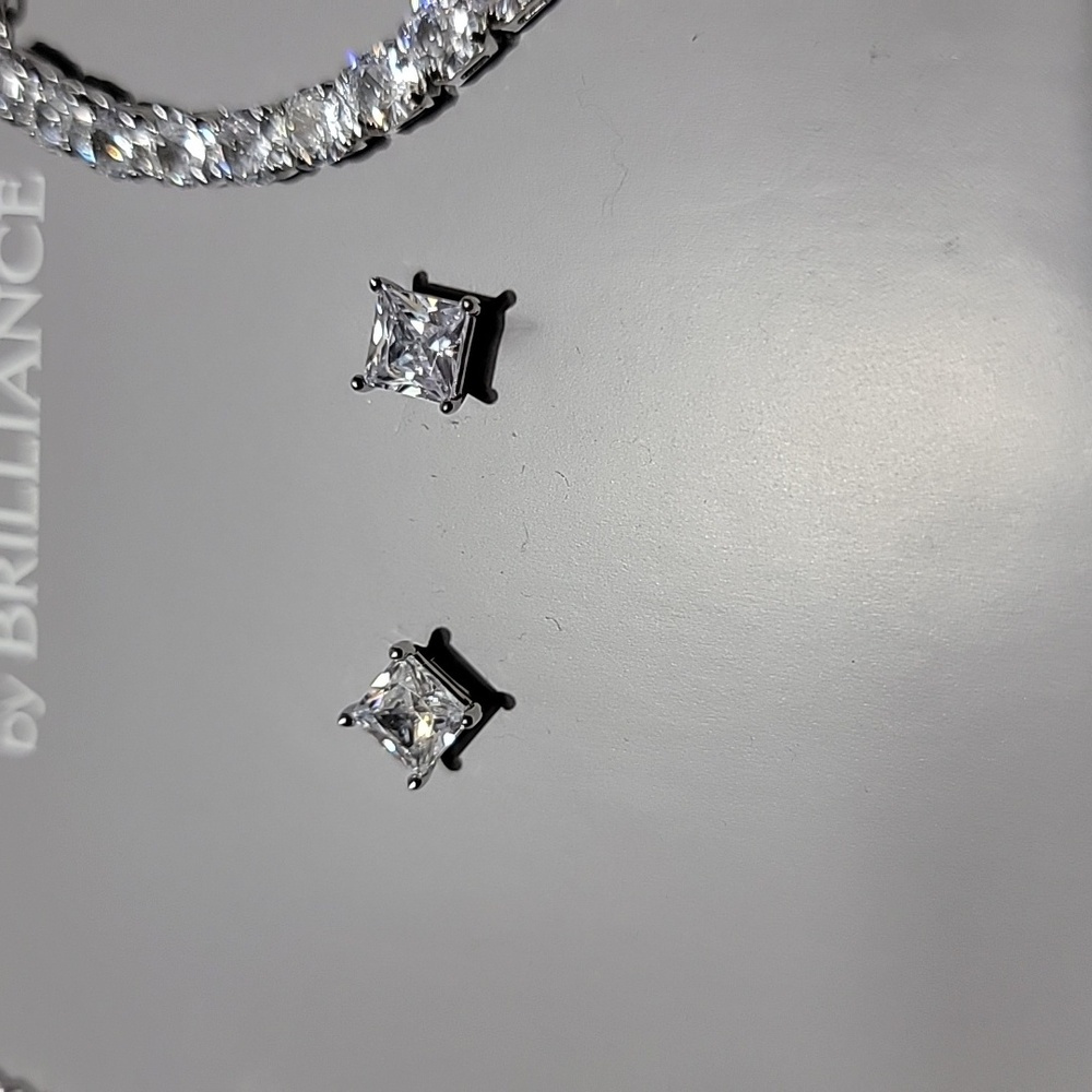 New Believe by Brilliance Necklace & Earring Set Tennis Studs Silver Plated CZ - Picture 4 of 11